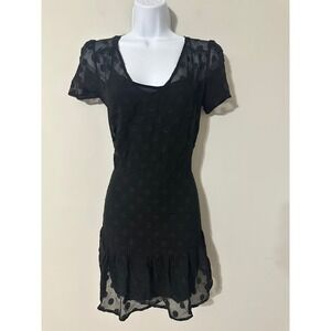 Ella Moss Black Polka Dot Sheer‎ Ruffle Hem Dress XS